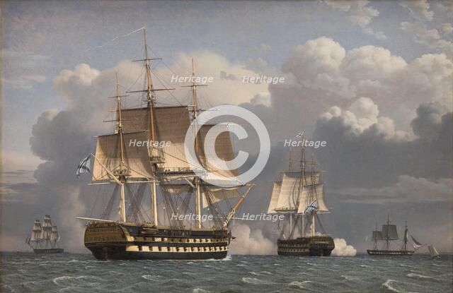 Two Russian Ships of the Line Saluting, 1827. Creator: CW Eckersberg.