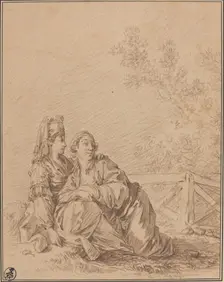 Two Russians Seated in Landscape. Creator: Jean Baptiste Le Prince
