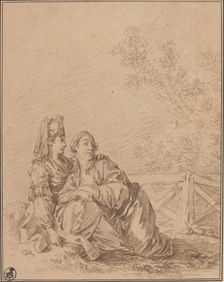 Two Russians Seated in Landscape. Creator: Jean Baptiste Le Prince