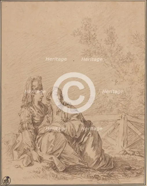 Two Russians Seated in Landscape. Creator: Jean Baptiste Le Prince.