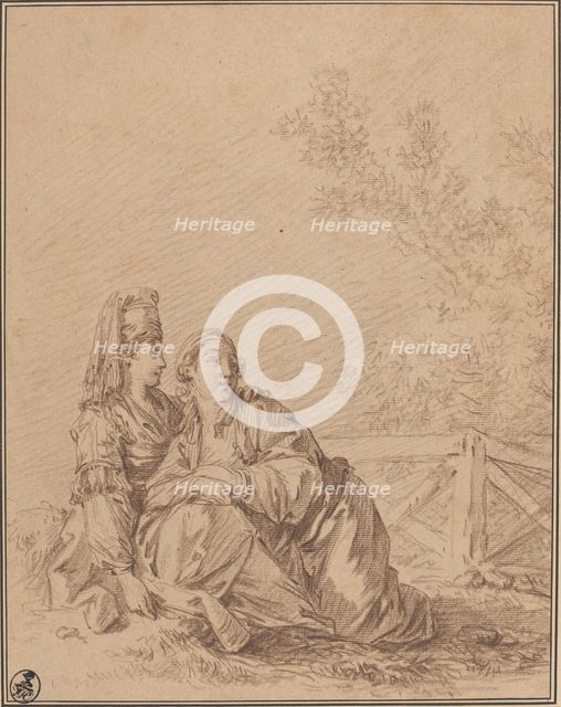 Two Russians Seated in Landscape. Creator: Jean Baptiste Le Prince.