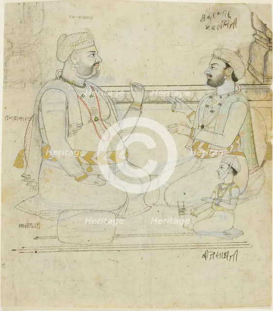 Two Rajput Noblemen with a Child, late 18th century. Creator: Unknown.