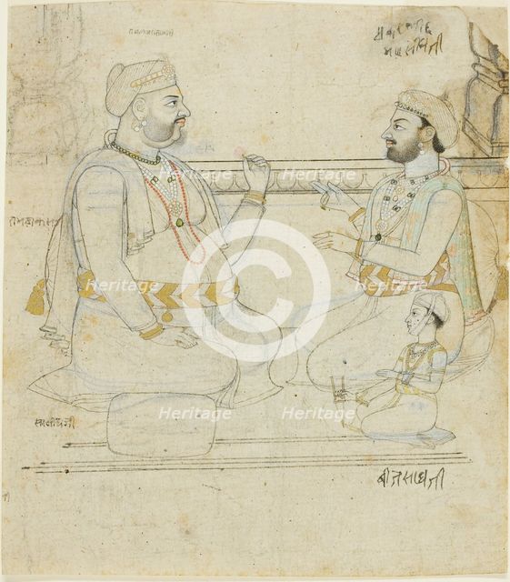Two Rajput Noblemen with a Child, late 18th century. Creator: Unknown.