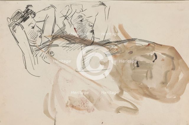 Two reclining women and a woman's head, 1875-1934. Creator: Isaac Lazerus Israels.