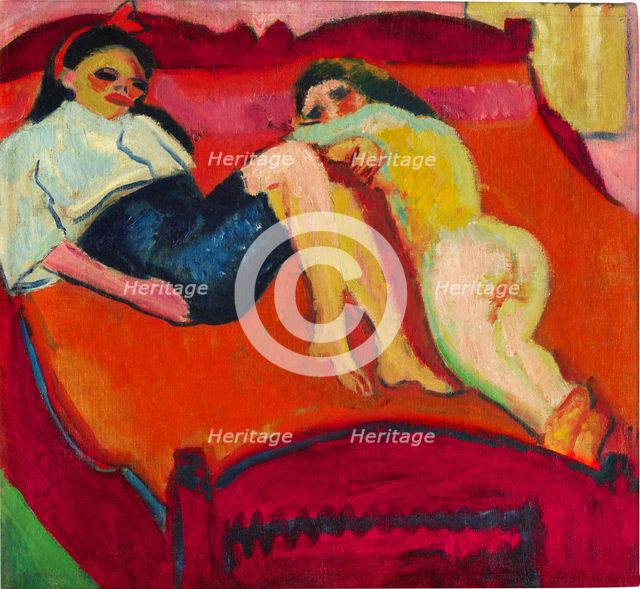 Two reclining girls, 1910. Creator: Max Pechstein.