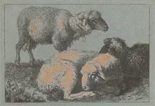 Two Reclining Sheep and One Standing Sheep, 1757/1758. Creator: Francesco Londonio