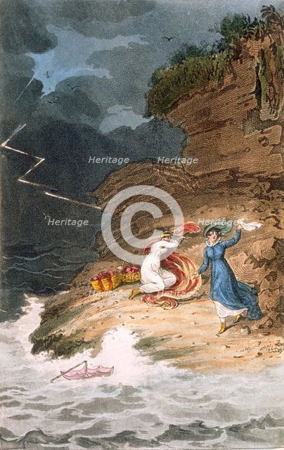 Two Regency belles stranded on a foreshore by a storm, c1795-1805. Creator: James Green (1771-1834) after.