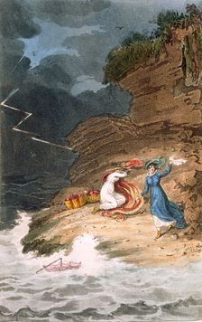 Two Regency belles stranded on a foreshore by a storm, c1795-1805. Creator: James Green (1771-1834) after