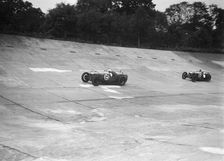 Two Riley 9 Brooklands racing on the banking at a JCC Members Day, Brooklands. Artist: Bill Brunell