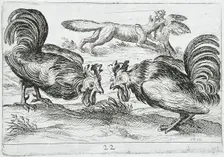 Two Roosters Fighting, 1610. Creator: Hendrick Hondius I