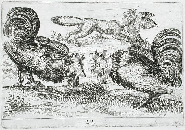 Two Roosters Fighting, 1610. Creator: Hendrick Hondius I.