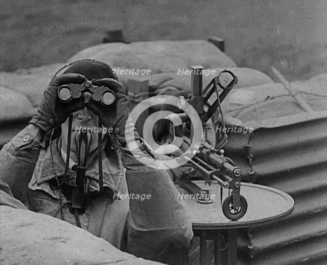 Two Royal Observer Corps Members in a Lookout Post, 1940. Creator: British Pathe Ltd.