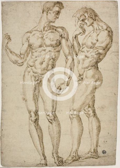 Two Standing Male Nudes, 1548/50. Creator: School of Baccio Bandinelli Italian, 1493-1560.