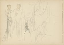 Two standing men with a kneeling woman in an interior, 1869-1925. Creator: Antoon Derkinderen