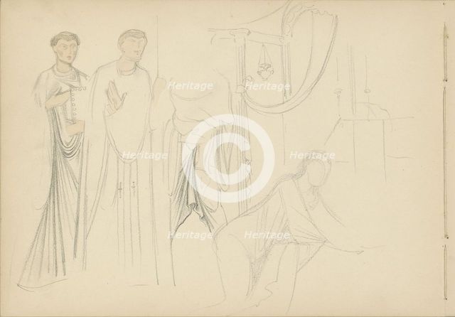 Two standing men with a kneeling woman in an interior, 1869-1925. Creator: Antoon Derkinderen.