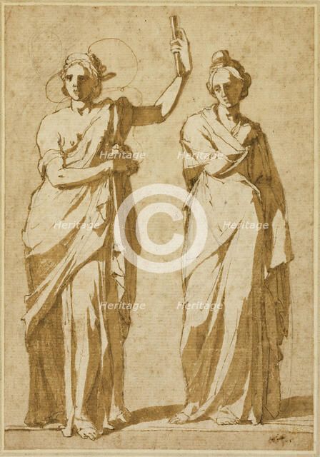 Two Standing Female Figures (Studies after Classical Statuary), 1580/84. Creator: Andrea Boscoli.