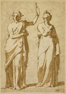 Two Standing Female Figures (Studies after Classical Statuary), 1580/84. Creator: Andrea Boscoli