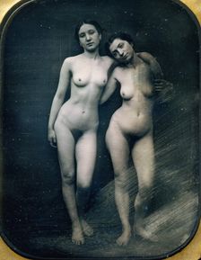[Two Standing Female Nudes], ca. 1850. Creator: Jacques Antoine Moulin