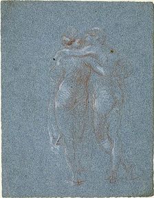 Two Standing Figures, Embracing (recto); Man with Scythe and Sketches of Buildings (verso), 1847/75. Creator: Jean-Baptiste Carpeaux