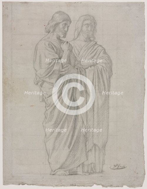 Two Standing Figures (Study for the Left Section of The Mission of the Apostles), 1860. Creator: Hippolyte Jean Flandrin (French, 1809-1864).