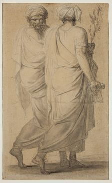 Two Standing Figures with Togas and Turbans, 19th century. Creator: Unknown