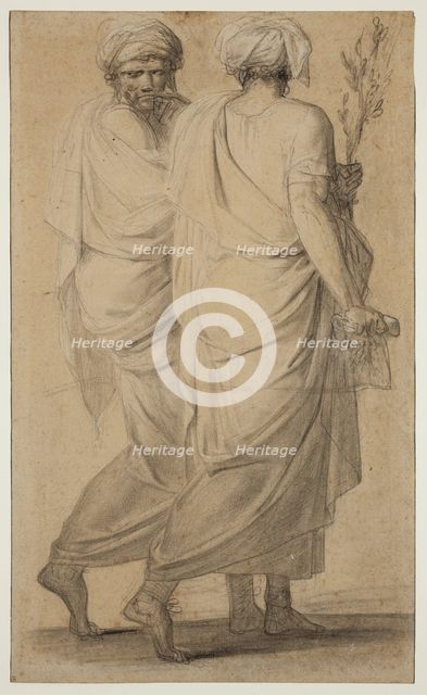 Two Standing Figures with Togas and Turbans, 19th century. Creator: Unknown.
