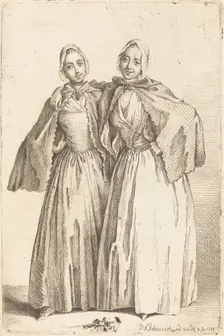 Two Standing Ladies (Demoiselles Quantin), 1758. Creator: Daniel Nikolaus Chodowiecki