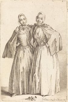 Two Standing Ladies (Demoiselles Quantin), 1758. Creator: Daniel Nikolaus Chodowiecki