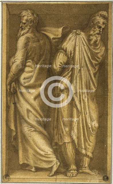Two Standing Prisoners in a Niche, c.1549. Creator: Bernardino Campi.