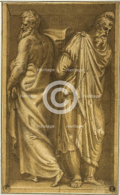 Two Standing Prisoners in a Niche, c.1549. Creator: Bernardino Campi.