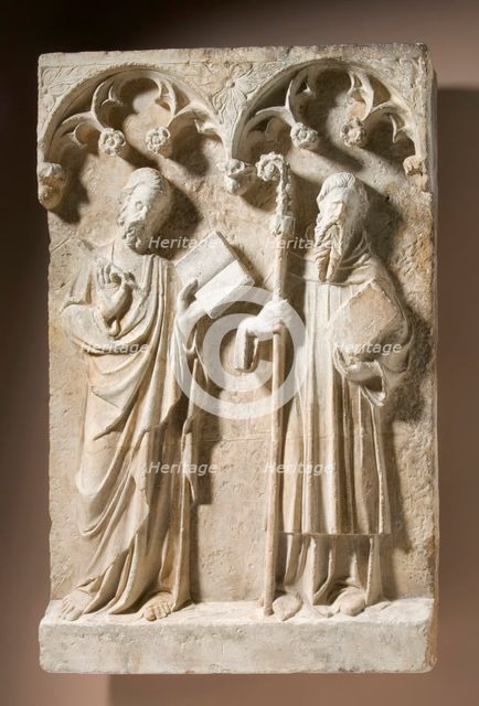 Two Standing Saints in Niches, With modern restoration at bottom. Creator: Unknown.