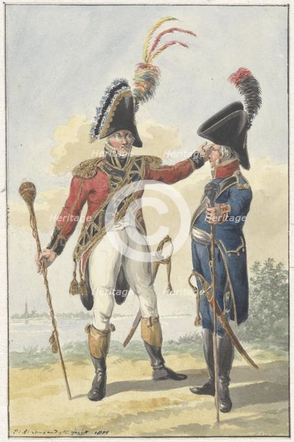 Two standing soldiers, 1801. Creator: Jan Antony Langendijk.