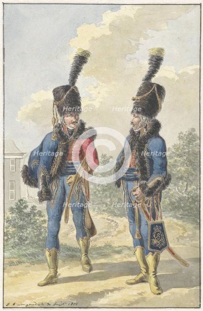 Two standing soldiers, 1807. Creator: Jan Antony Langendijk.