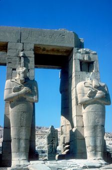 Two statues at The Ramesseum, Temple of Rameses II, Luxor, Egypt, c1250 BC