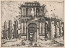 Two Story Entrance Flanked by Coupled Pilasters, from the series Roman Ruins and Buildings..., 1562. Creators: Johannes van Doetecum I, Lucas van Doetecum