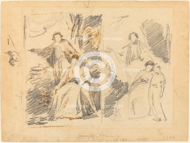 Two Studies for a Portrait of the Warren Family, c. 1768. Creator: George Romney.