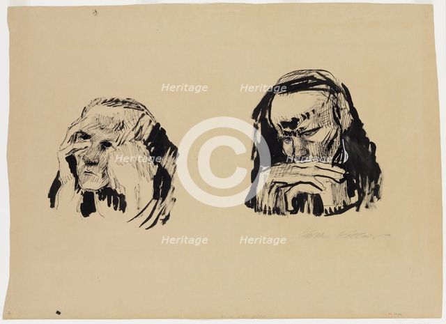 Two Studies for the Head of a Man, c1921. Creator: Kathe Kollwitz.
