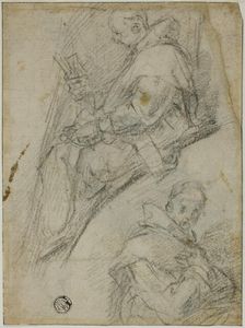 Two Studies of Carthusians (recto); Three Sketches of Heads of Carthusians (verso), 1591/92. Creator: Bernardino Poccetti