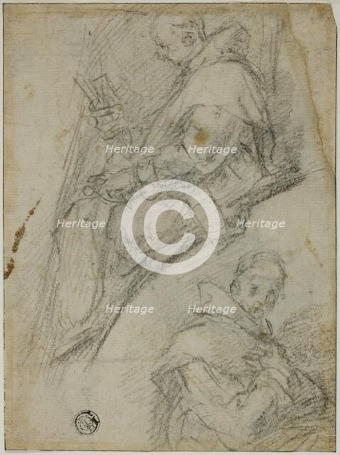 Two Studies of Carthusians (recto); Three Sketches of Heads of Carthusians (verso), 1591/92. Creator: Bernardino Poccetti.