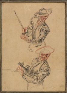 Two Studies of a Violinist Tuning His Instrument, 1717/1718. Creator: Jean-Antoine Watteau