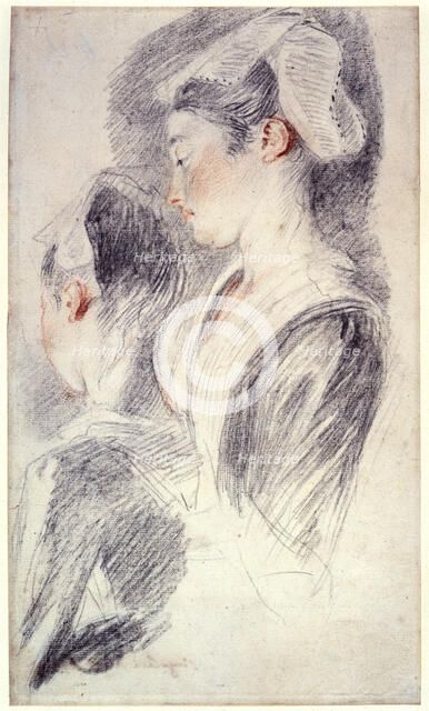 'Two studies of a young woman's head', 1716-18. Artist: Jean-Antoine Watteau