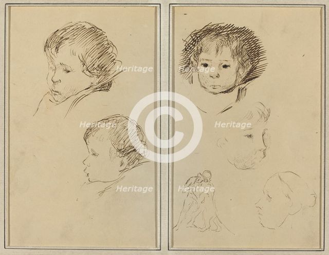 Two Studies of a Child's Head; Two Studies of a Child's Head, a Woman in...[recto], 1884-1888. Creator: Paul Gauguin.