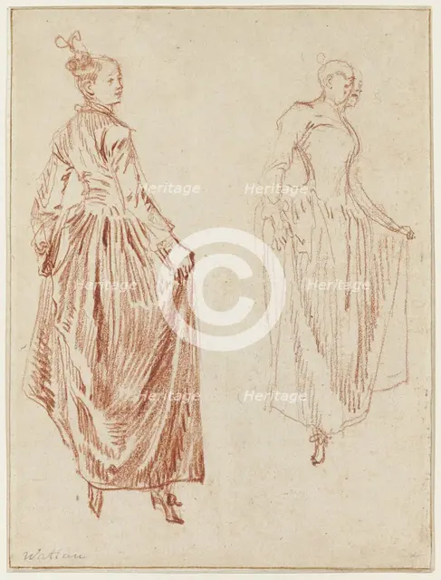 Two Studies of a Dancer, Raising Her Skirt in Her Two Hands, 1712/13. Creator: Jean-Antoine Watteau.