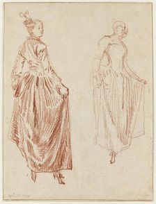 Two Studies of a Dancer, Raising Her Skirt in Her Two Hands, 1712/13. Creator: Jean-Antoine Watteau