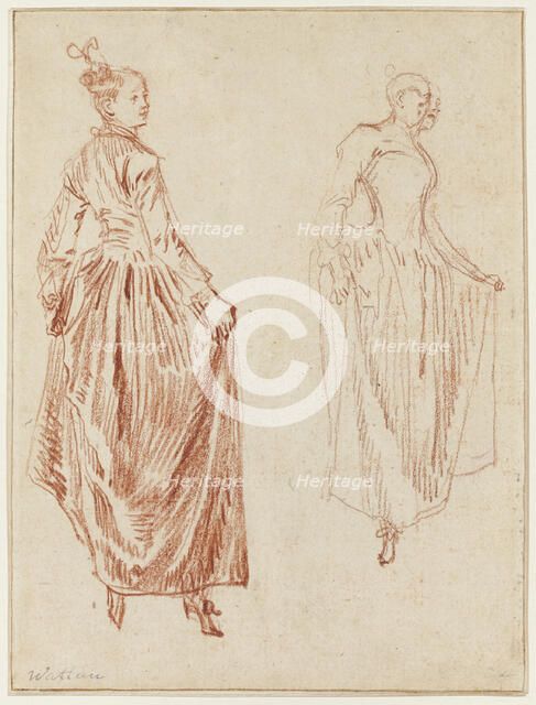 Two Studies of a Dancer, Raising Her Skirt in Her Two Hands, 1712/13. Creator: Jean-Antoine Watteau.