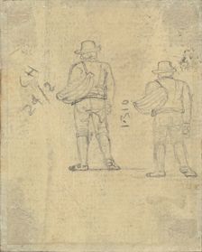 Two Studies of a Figure Holding a Basket [verso]. Creator: John Varley I