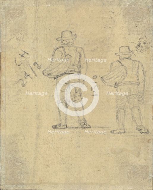 Two Studies of a Figure Holding a Basket [verso]. Creator: John Varley I.