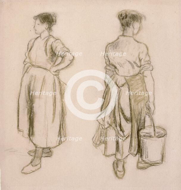 'Two studies of a girl', 1890. Artist: Camille Pissarro.