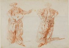 Two Studies of a Guitar Player in Turkish Costume, c. 1728. Creator: Nicolas Lancret