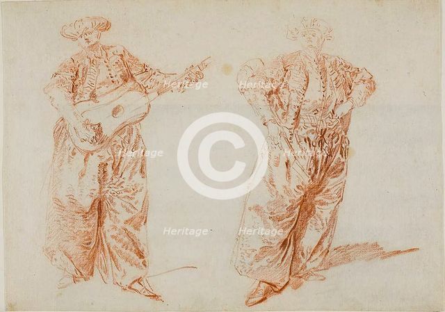 Two Studies of a Guitar Player in Turkish Costume, c. 1728. Creator: Nicolas Lancret.